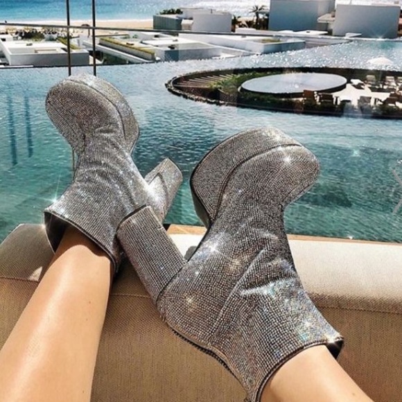 NIB Crystal Encrusted Platform Boots - Picture 2 of 8